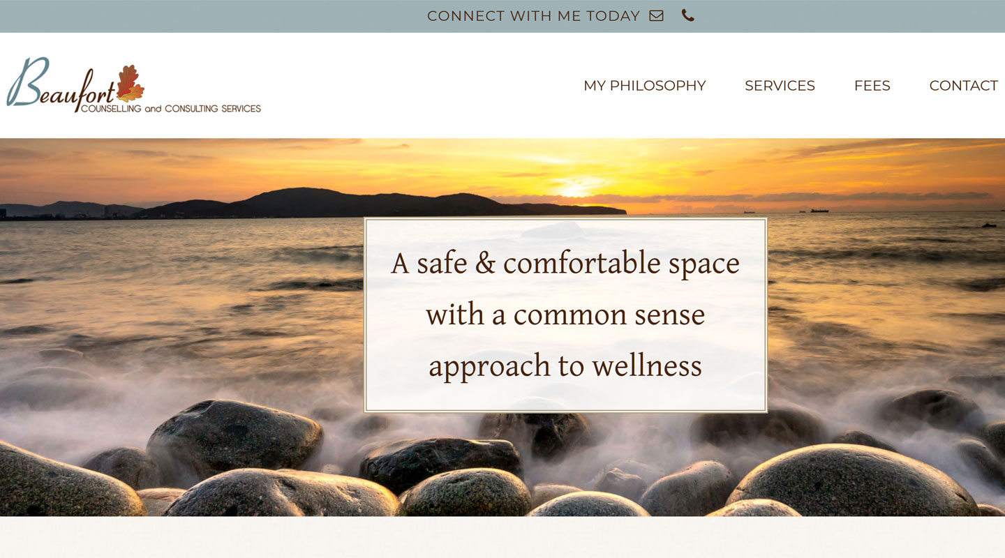 Website screenshot from Qualicum Beach web designer's work on Beaufort Counselling website