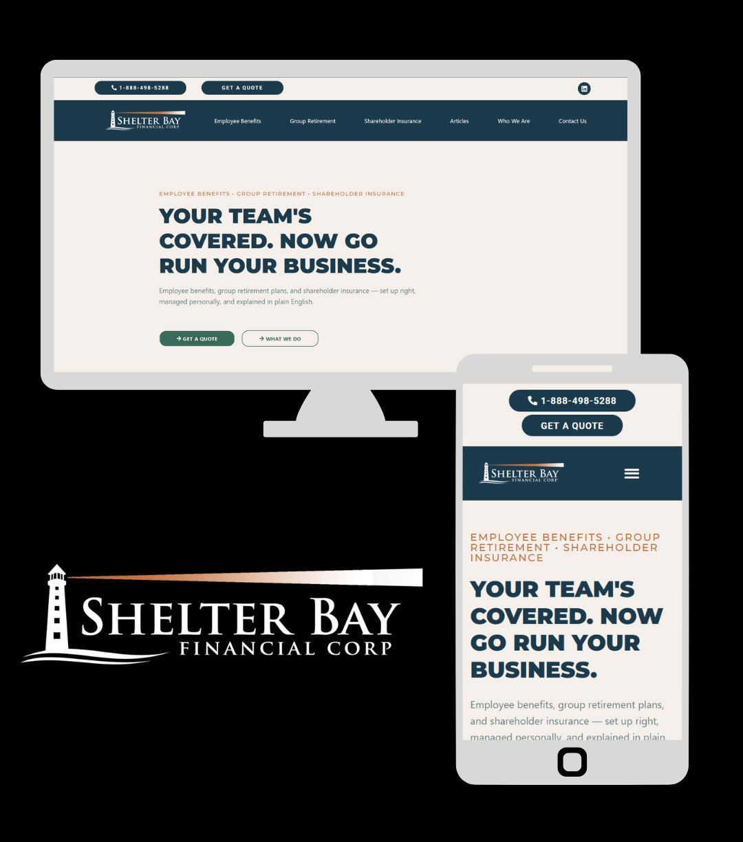 screenshots of desktop and mobile website designed for Shelter Bay
